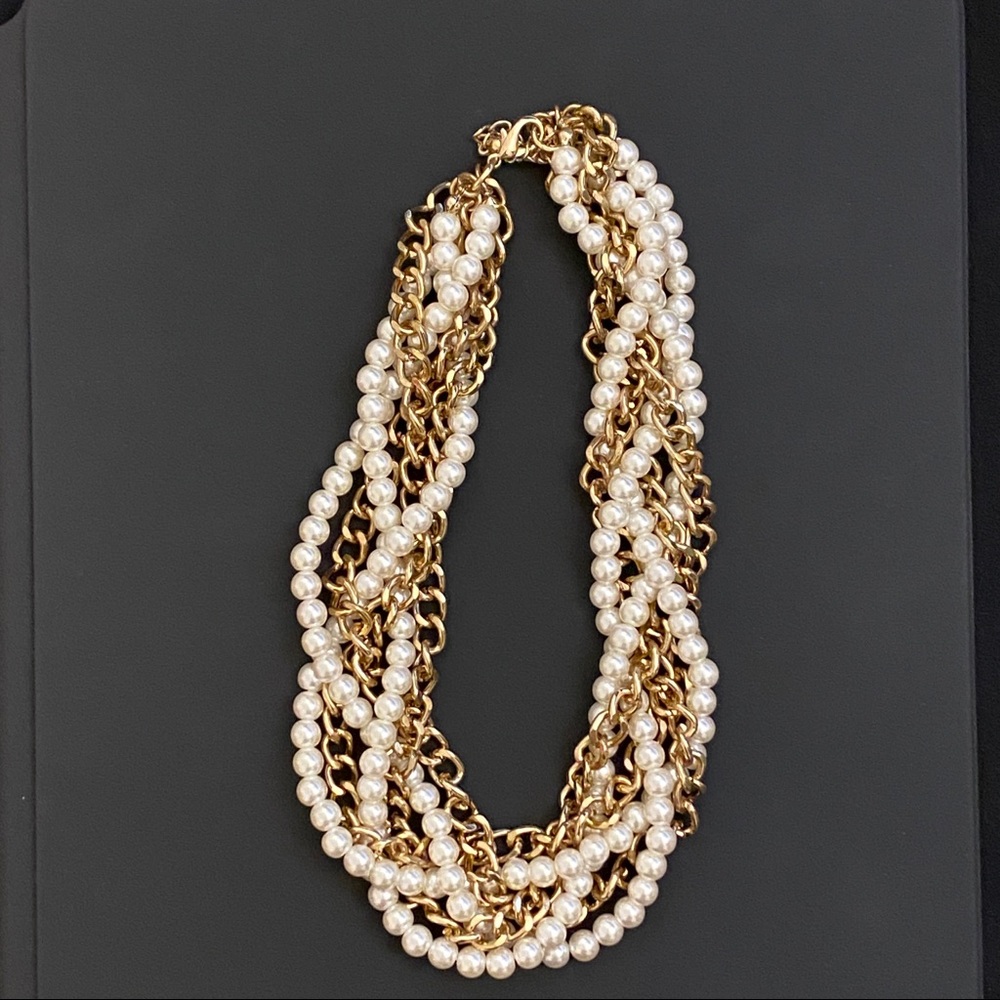 Faux Pearl and Gold Chain Necklace